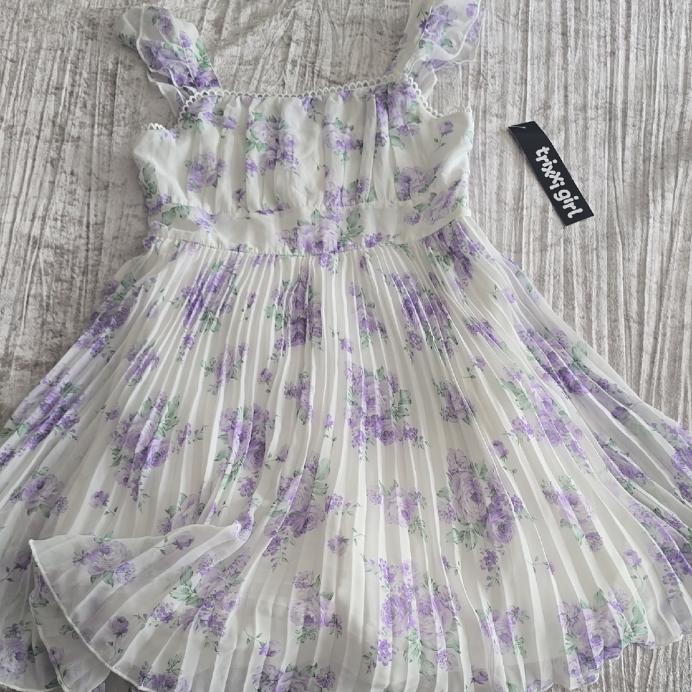Twinky Girl Floral Pleated Kids Dress - Lavender and Cream